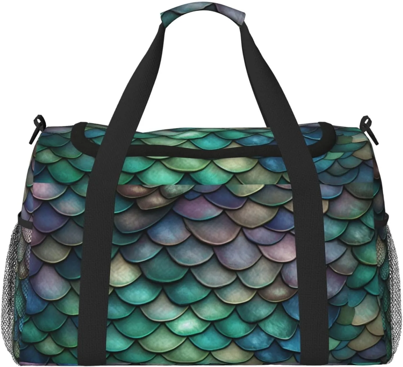 Travel Duffel Bag For Men Women, Colorful Dragon Scales Carry On Sport Gym Bag With Shoulder Strap Lightweight Waterproof Weekender Bag Overnight Bag