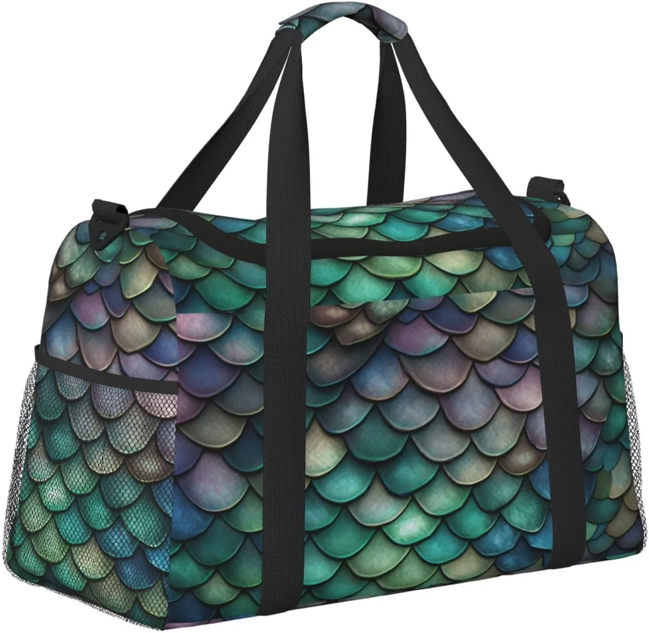 Travel Duffel Bag For Men Women, Colorful Dragon Scales Carry On Sport Gym Bag With Shoulder Strap Lightweight Waterproof Weekender Bag Overnight Bag