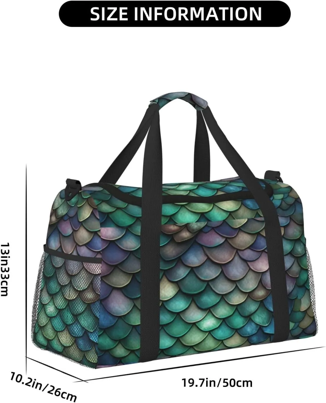 Travel Duffel Bag For Men Women, Colorful Dragon Scales Carry On Sport Gym Bag With Shoulder Strap Lightweight Waterproof Weekender Bag Overnight Bag