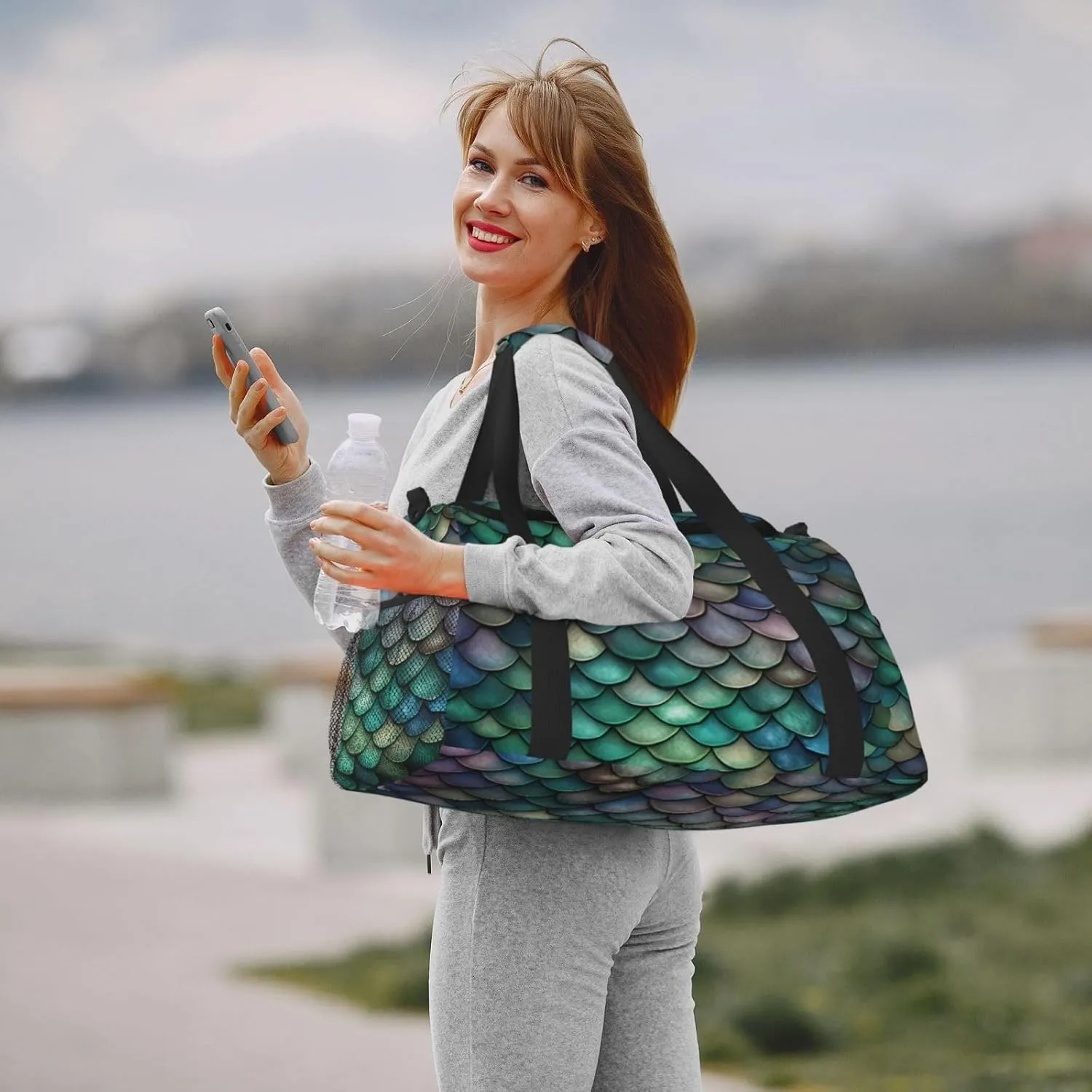 Travel Duffel Bag For Men Women, Colorful Dragon Scales Carry On Sport Gym Bag With Shoulder Strap Lightweight Waterproof Weekender Bag Overnight Bag