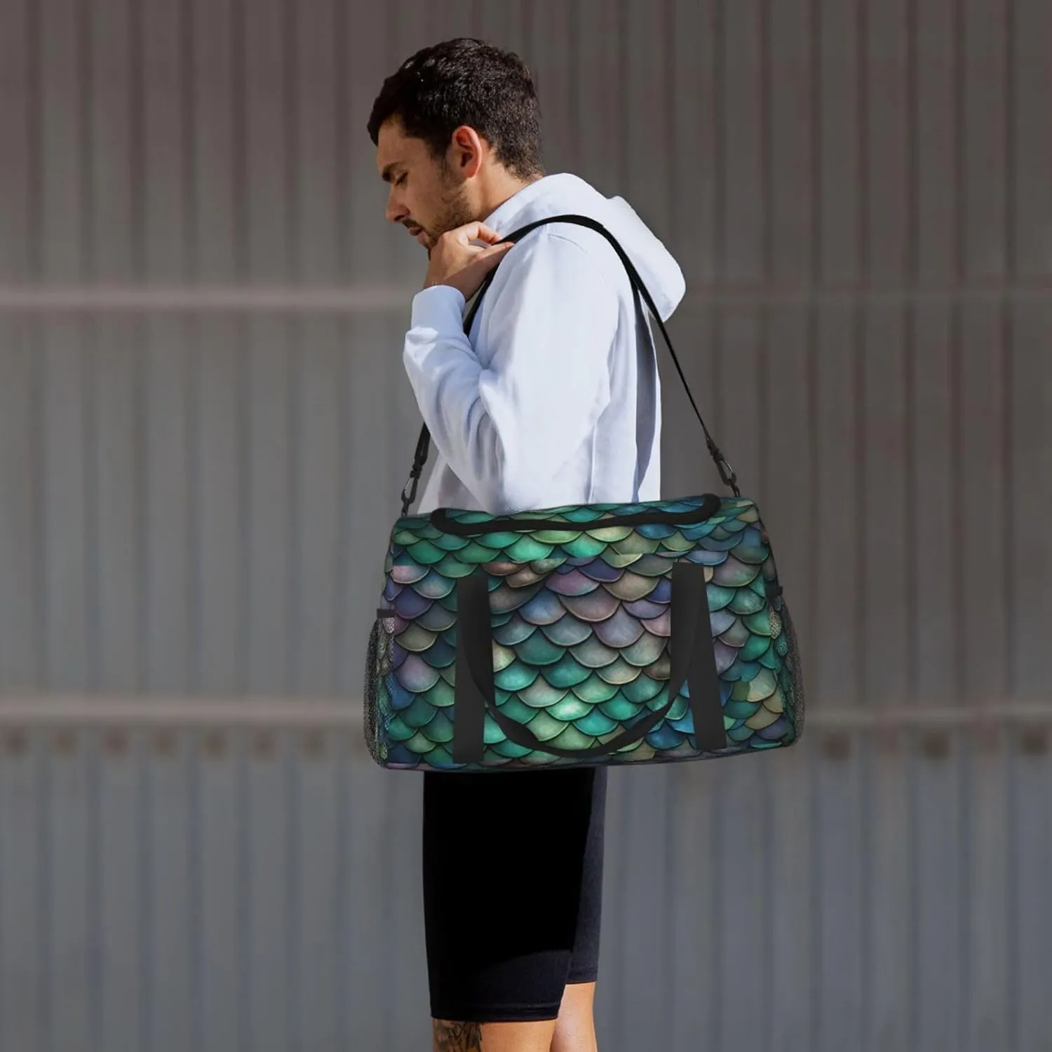 Travel Duffel Bag For Men Women, Colorful Dragon Scales Carry On Sport Gym Bag With Shoulder Strap Lightweight Waterproof Weekender Bag Overnight Bag