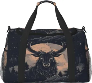 Travel Duffel Bag For Men Women, Cool Black Goat Moon Carry On Sport Gym Bag With Shoulder Strap Lightweight Waterproof Weekender Bag Overnight Bag