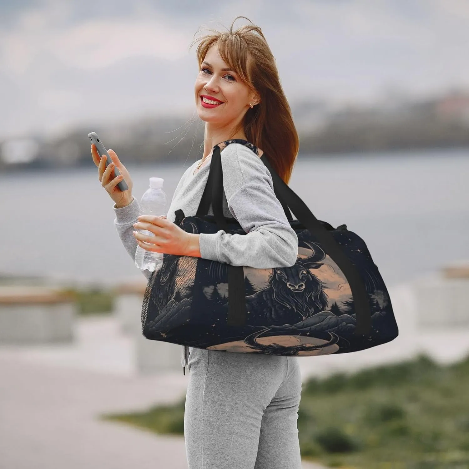 Travel Duffel Bag For Men Women, Cool Black Goat Moon Carry On Sport Gym Bag With Shoulder Strap Lightweight Waterproof Weekender Bag Overnight Bag