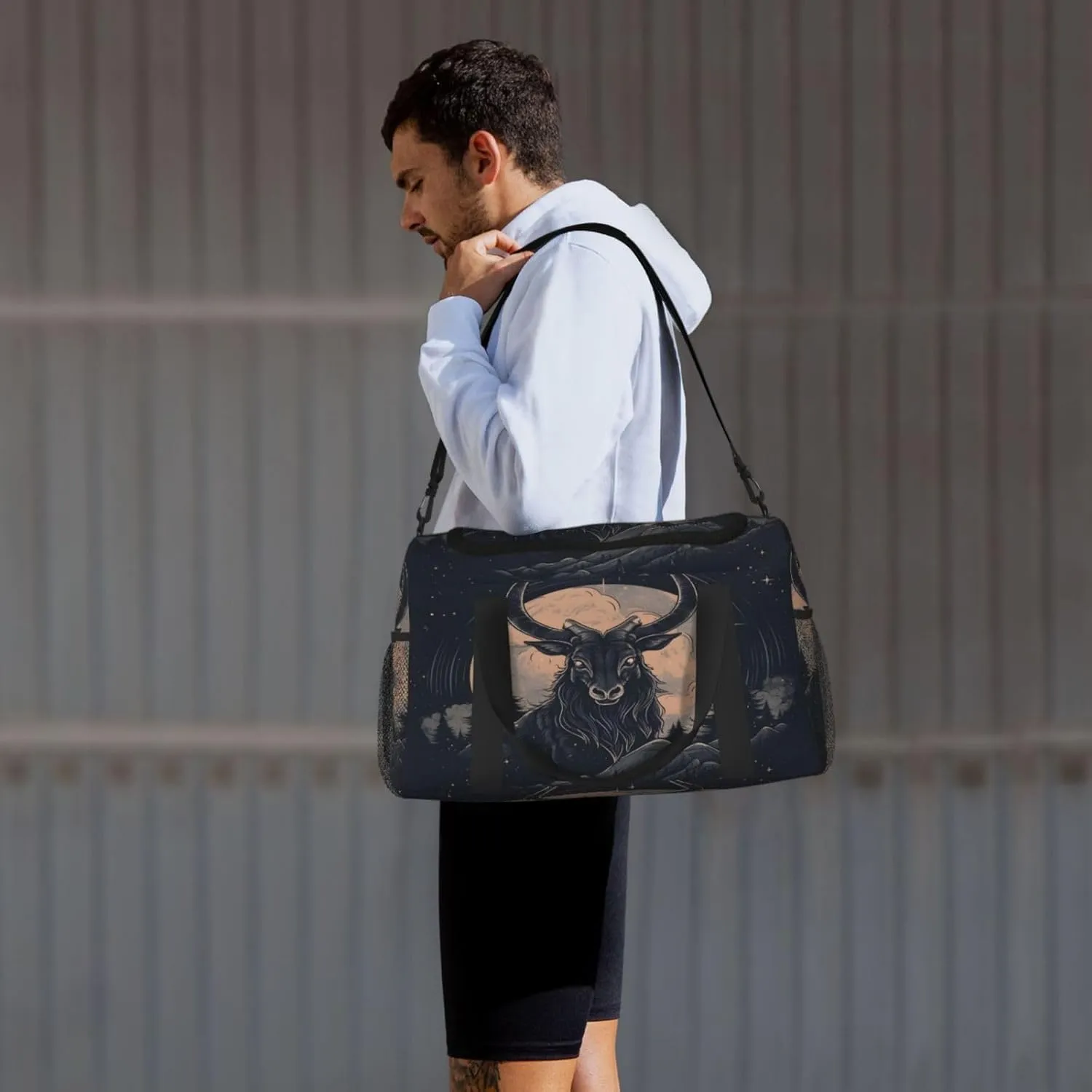 Travel Duffel Bag For Men Women, Cool Black Goat Moon Carry On Sport Gym Bag With Shoulder Strap Lightweight Waterproof Weekender Bag Overnight Bag