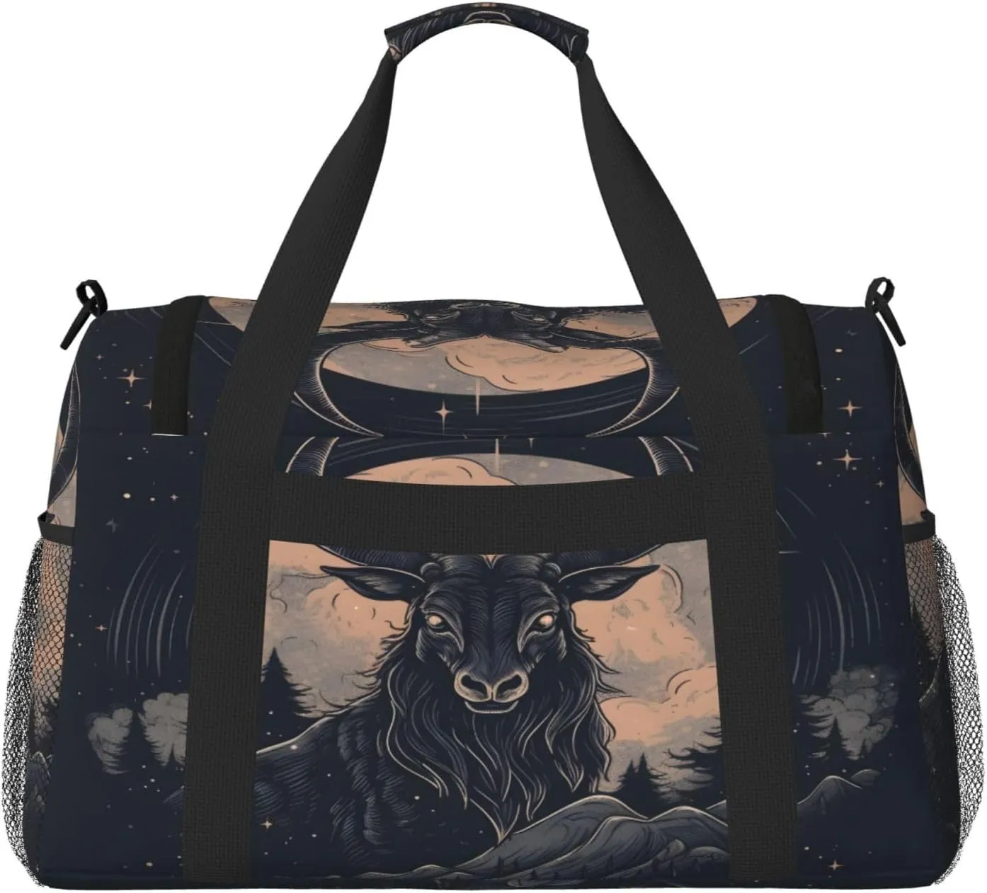 Travel Duffel Bag For Men Women, Cool Black Goat Moon Carry On Sport Gym Bag With Shoulder Strap Lightweight Waterproof Weekender Bag Overnight Bag