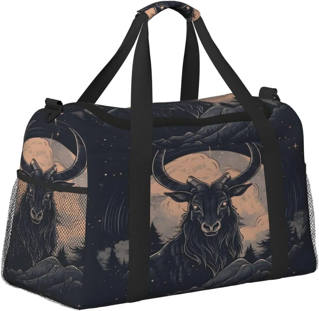 Travel Duffel Bag For Men Women, Cool Black Goat Moon Carry On Sport Gym Bag With Shoulder Strap Lightweight Waterproof Weekender Bag Overnight Bag