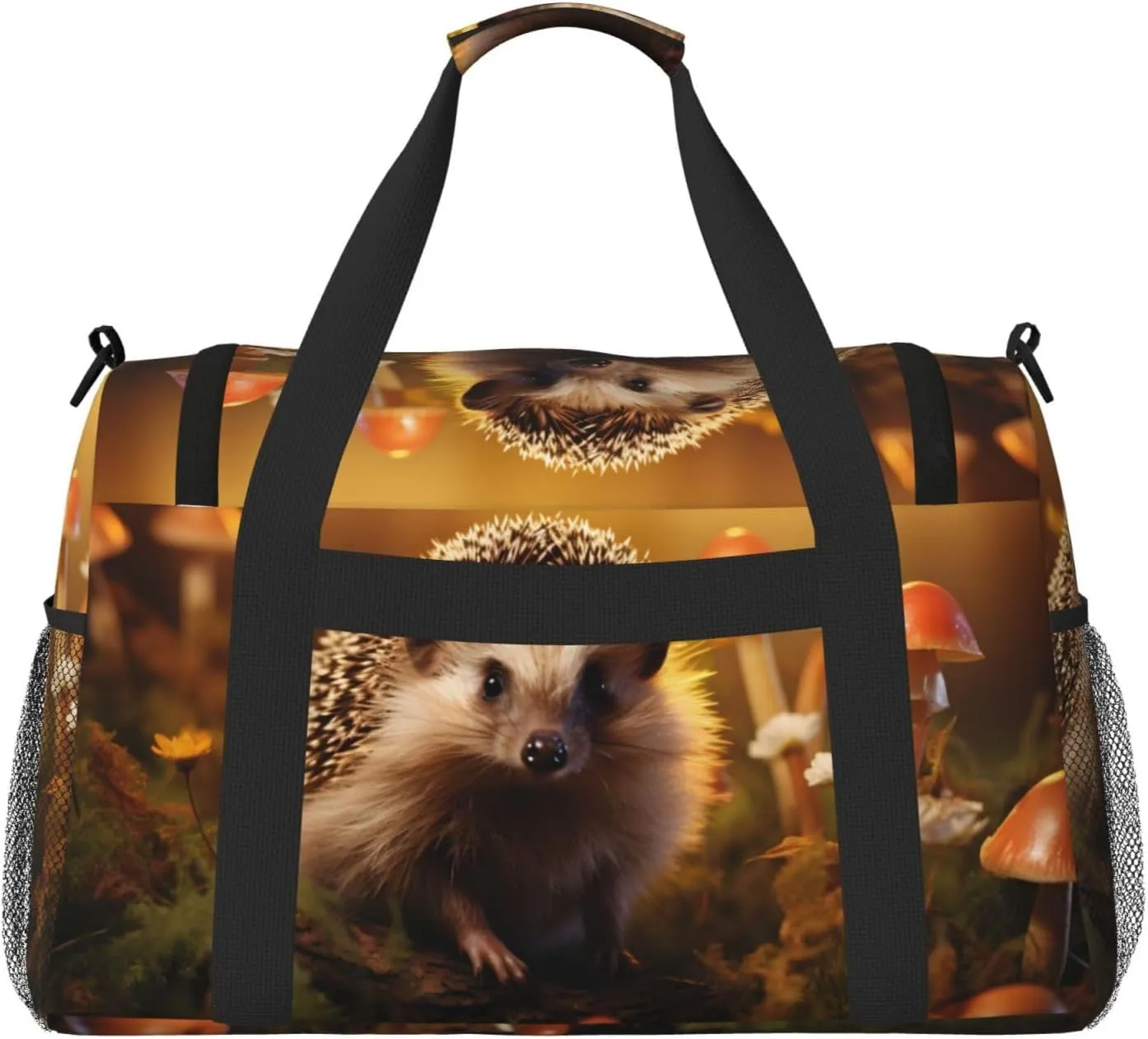 Travel Duffel Bag For Men Women, Forest Hedgehog Mushrooms Carry On Sport Gym Bag With Shoulder Strap Lightweight Waterproof Weekender Bag Overnight Bag
