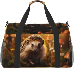 Travel Duffel Bag For Men Women, Forest Hedgehog Mushrooms Carry On Sport Gym Bag With Shoulder Strap Lightweight Waterproof Weekender Bag Overnight Bag