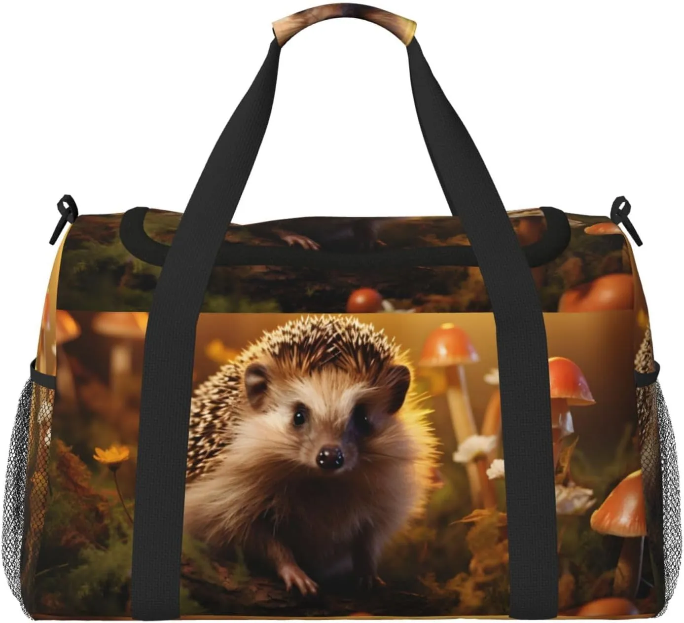 Travel Duffel Bag For Men Women, Forest Hedgehog Mushrooms Carry On Sport Gym Bag With Shoulder Strap Lightweight Waterproof Weekender Bag Overnight Bag