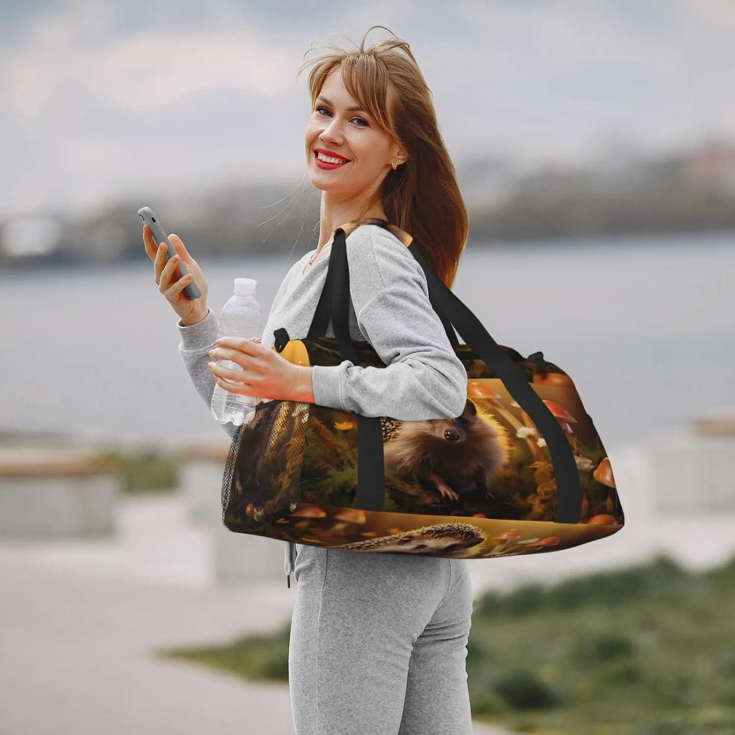 Travel Duffel Bag For Men Women, Forest Hedgehog Mushrooms Carry On Sport Gym Bag With Shoulder Strap Lightweight Waterproof Weekender Bag Overnight Bag