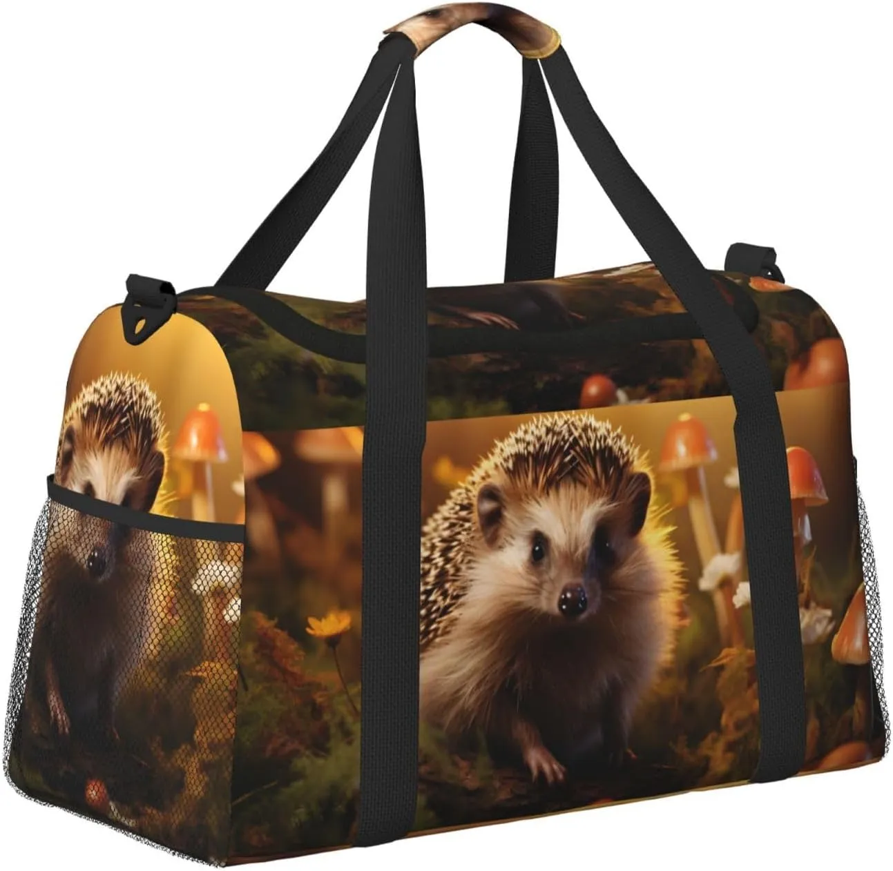 Travel Duffel Bag For Men Women, Forest Hedgehog Mushrooms Carry On Sport Gym Bag With Shoulder Strap Lightweight Waterproof Weekender Bag Overnight Bag
