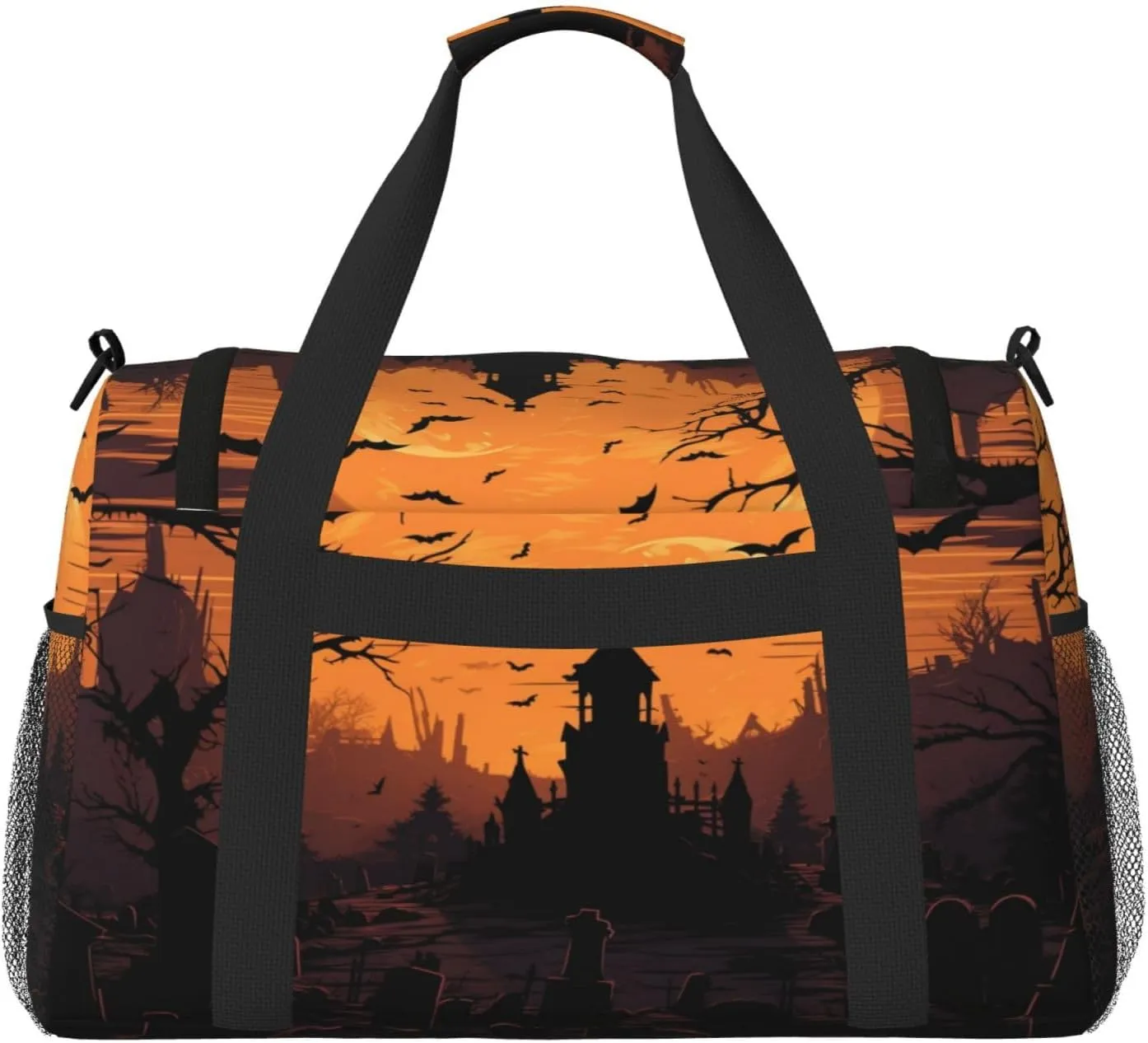 Travel Duffel Bag For Men Women, Halloween Cemetery Graveyard Bats Moon Carry On Sport Gym Bag With Shoulder Strap Lightweight Waterproof Weekender Bag Overnight Bag