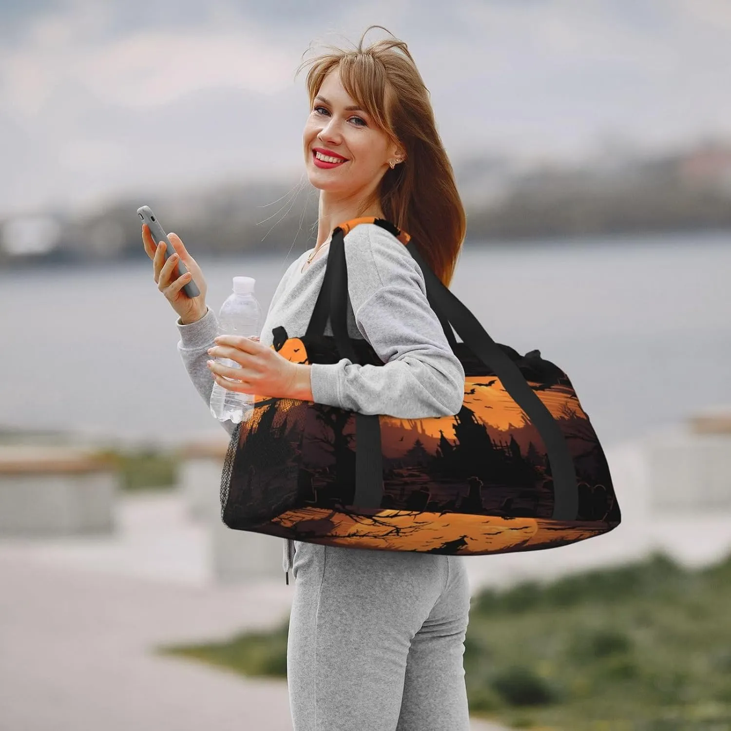 Travel Duffel Bag For Men Women, Halloween Cemetery Graveyard Bats Moon Carry On Sport Gym Bag With Shoulder Strap Lightweight Waterproof Weekender Bag Overnight Bag