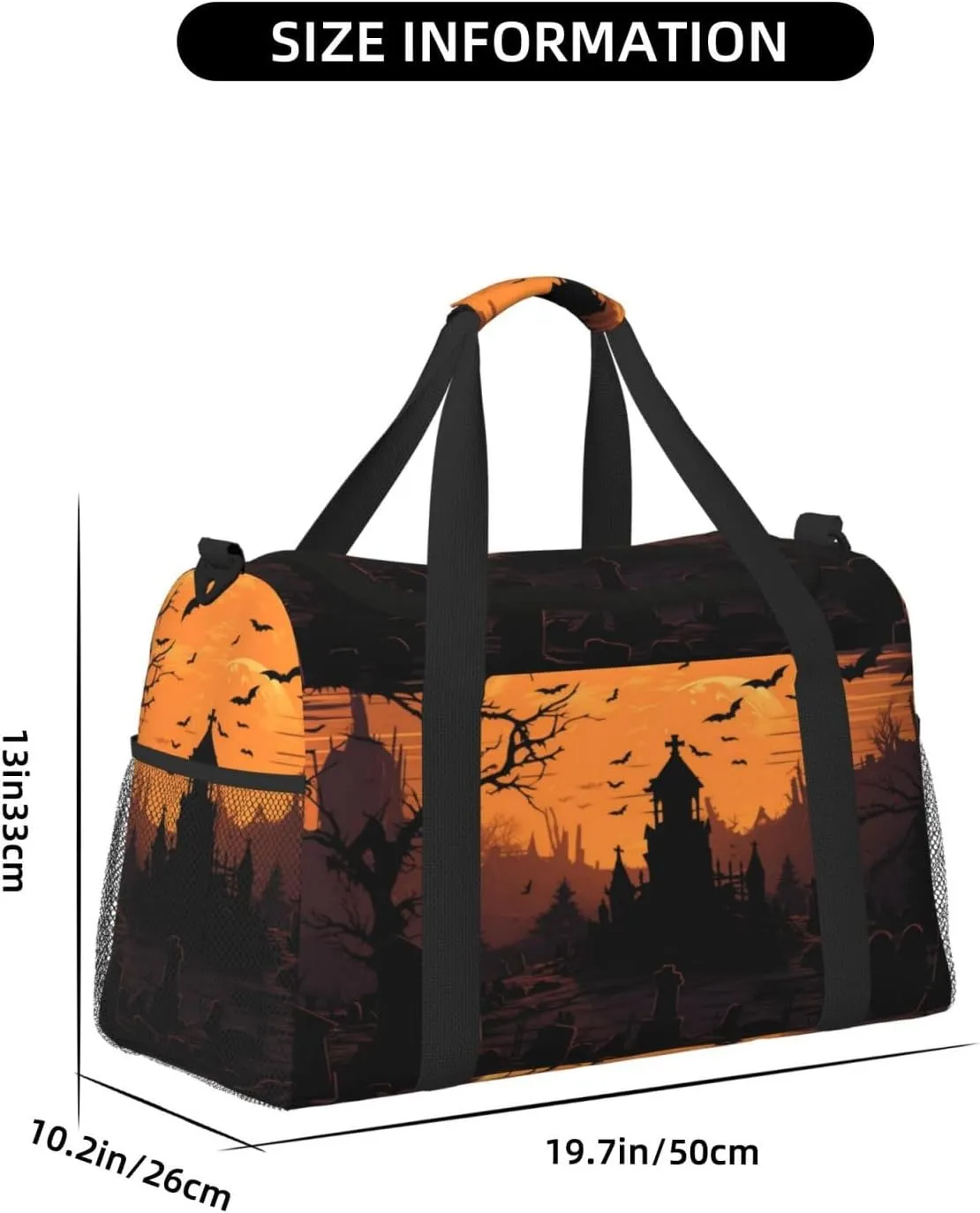 Travel Duffel Bag For Men Women, Halloween Cemetery Graveyard Bats Moon Carry On Sport Gym Bag With Shoulder Strap Lightweight Waterproof Weekender Bag Overnight Bag