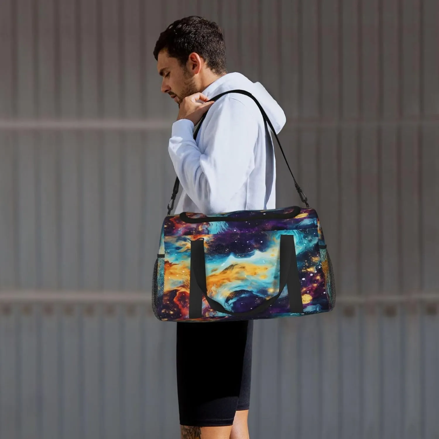 Travel Duffel Bag For Men Women, Nebula Art Painting Glitter Galaxy Universe Carry On Sport Gym Bag With Shoulder Strap Lightweight Waterproof Weekender Bag Overnight Bag