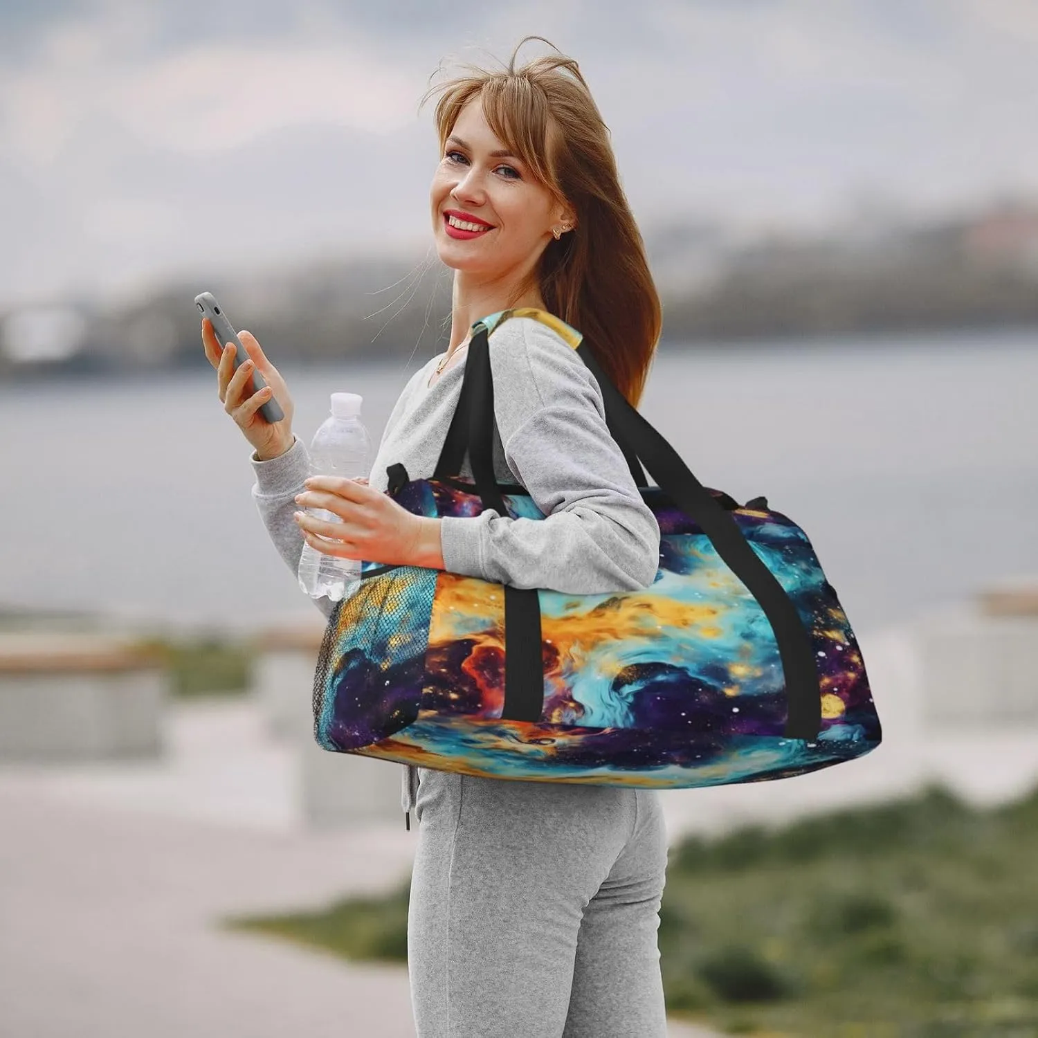 Travel Duffel Bag For Men Women, Nebula Art Painting Glitter Galaxy Universe Carry On Sport Gym Bag With Shoulder Strap Lightweight Waterproof Weekender Bag Overnight Bag