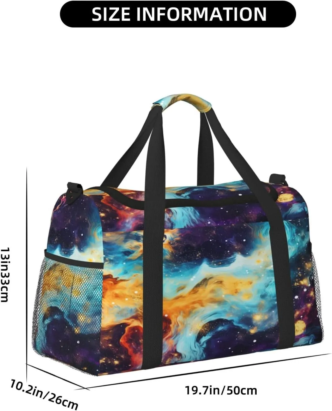 Travel Duffel Bag For Men Women, Nebula Art Painting Glitter Galaxy Universe Carry On Sport Gym Bag With Shoulder Strap Lightweight Waterproof Weekender Bag Overnight Bag