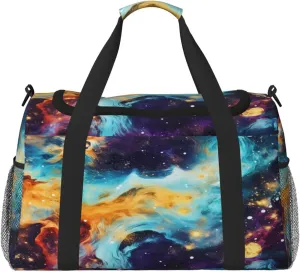 Travel Duffel Bag For Men Women, Nebula Art Painting Glitter Galaxy Universe Carry On Sport Gym Bag With Shoulder Strap Lightweight Waterproof Weekender Bag Overnight Bag