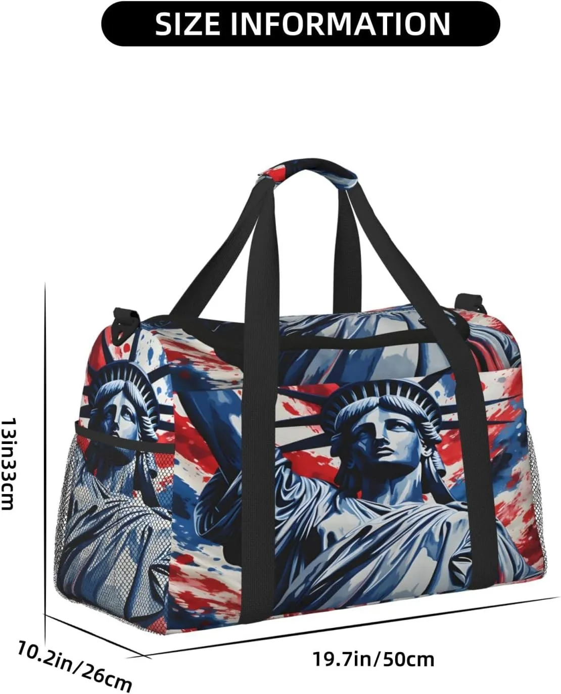 Travel Duffel Bag For Men Women, Statue Of Liberty Usa Carry On Sport Gym Bag With Shoulder Strap Lightweight Waterproof Weekender Bag Overnight Bag