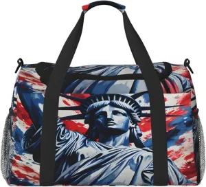 Travel Duffel Bag For Men Women, Statue Of Liberty Usa Carry On Sport Gym Bag With Shoulder Strap Lightweight Waterproof Weekender Bag Overnight Bag