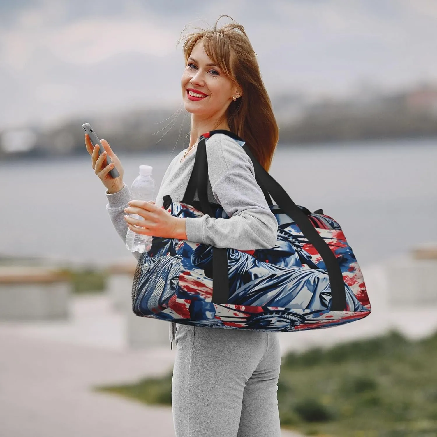 Travel Duffel Bag For Men Women, Statue Of Liberty Usa Carry On Sport Gym Bag With Shoulder Strap Lightweight Waterproof Weekender Bag Overnight Bag