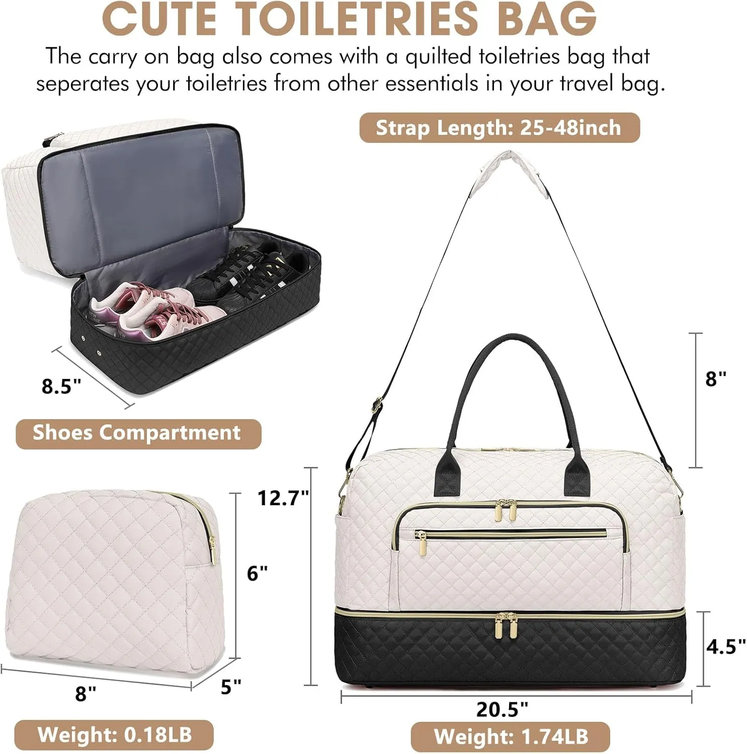 Travel Duffle Bag Weekender for Women - Carry-On Overnight Personal Item Bags with Shoe Compartment & Wet Pocket Large Weekend Tote with Toiletry Bag Hospital Bags for Labor and Delivery
