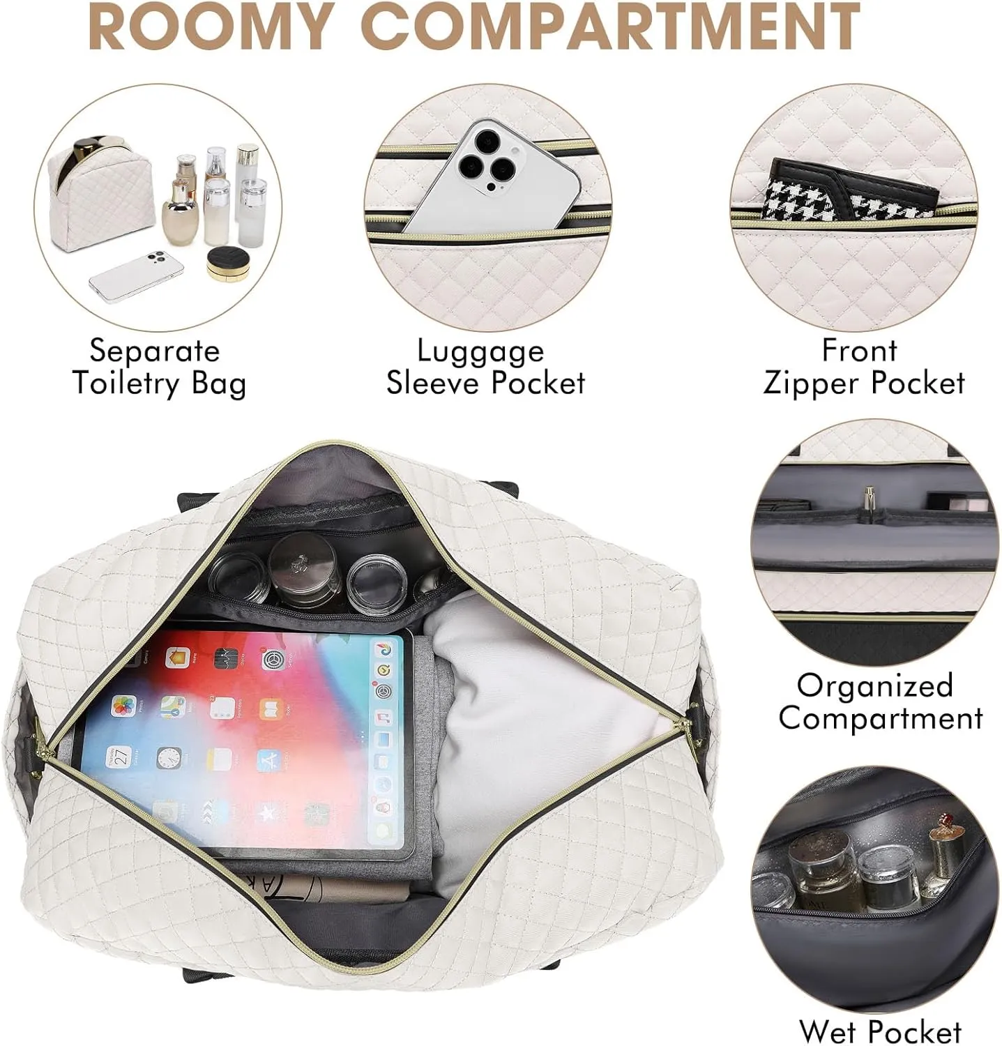 Travel Duffle Bag Weekender for Women - Carry-On Overnight Personal Item Bags with Shoe Compartment & Wet Pocket Large Weekend Tote with Toiletry Bag Hospital Bags for Labor and Delivery
