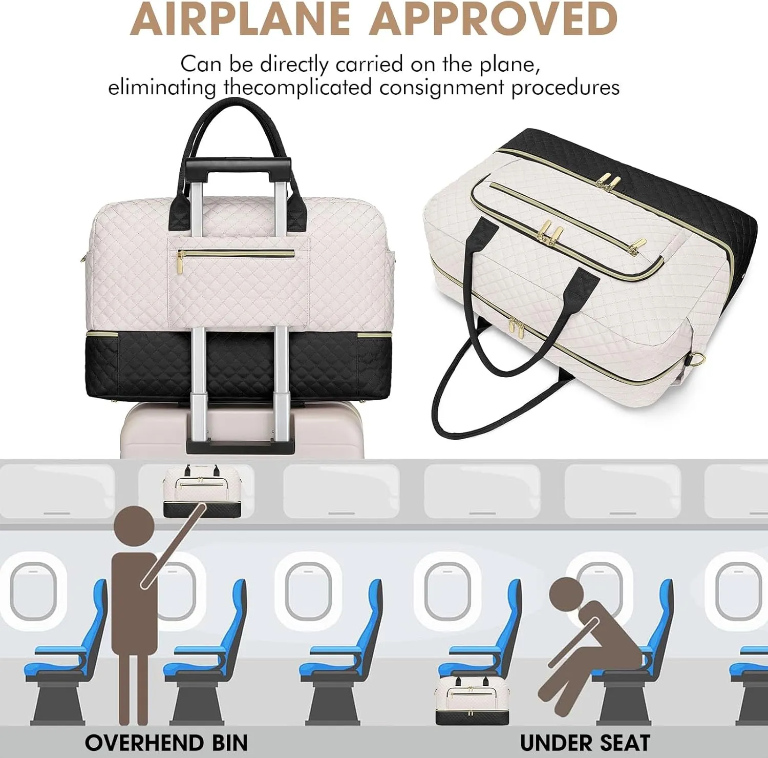 Travel Duffle Bag Weekender for Women - Carry-On Overnight Personal Item Bags with Shoe Compartment & Wet Pocket Large Weekend Tote with Toiletry Bag Hospital Bags for Labor and Delivery