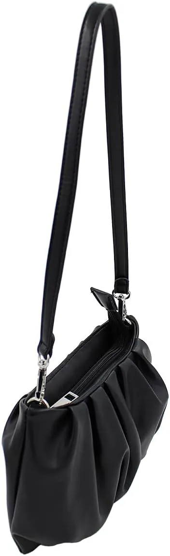TrendsBlue Elegant Small Soft Ruffled Vegan PU Leather Handbag Shoulder Bag
