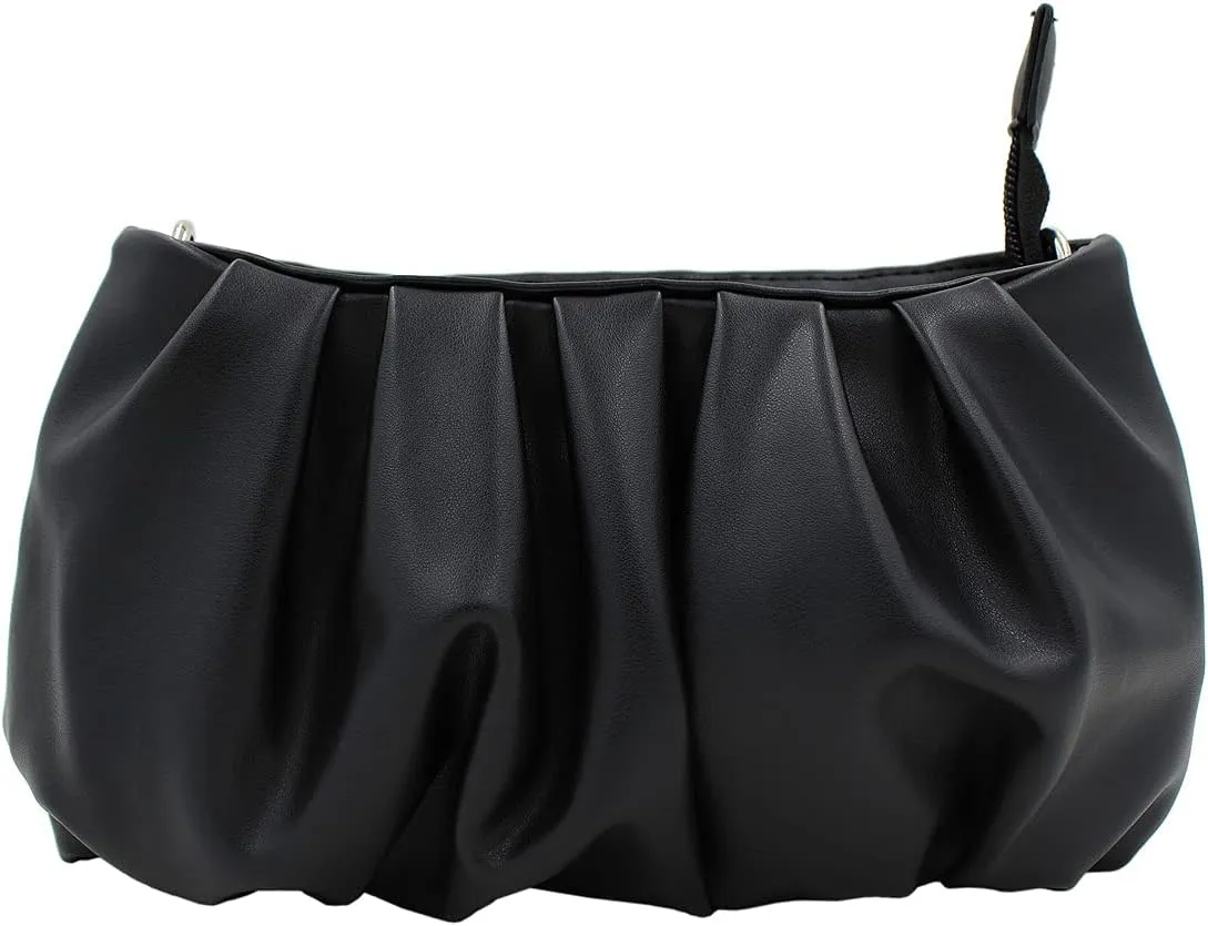 TrendsBlue Elegant Small Soft Ruffled Vegan PU Leather Handbag Shoulder Bag