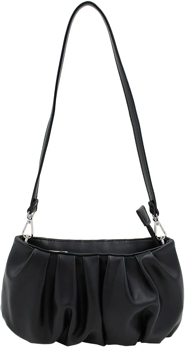 TrendsBlue Elegant Small Soft Ruffled Vegan PU Leather Handbag Shoulder Bag