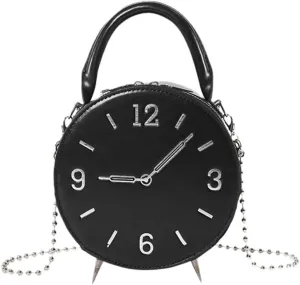 Trendy Crossbody Bags for Women Clock Shape Small Handbags Pu Leather Shoulder Bag Purse Evening Bag with Chain Strap for Women