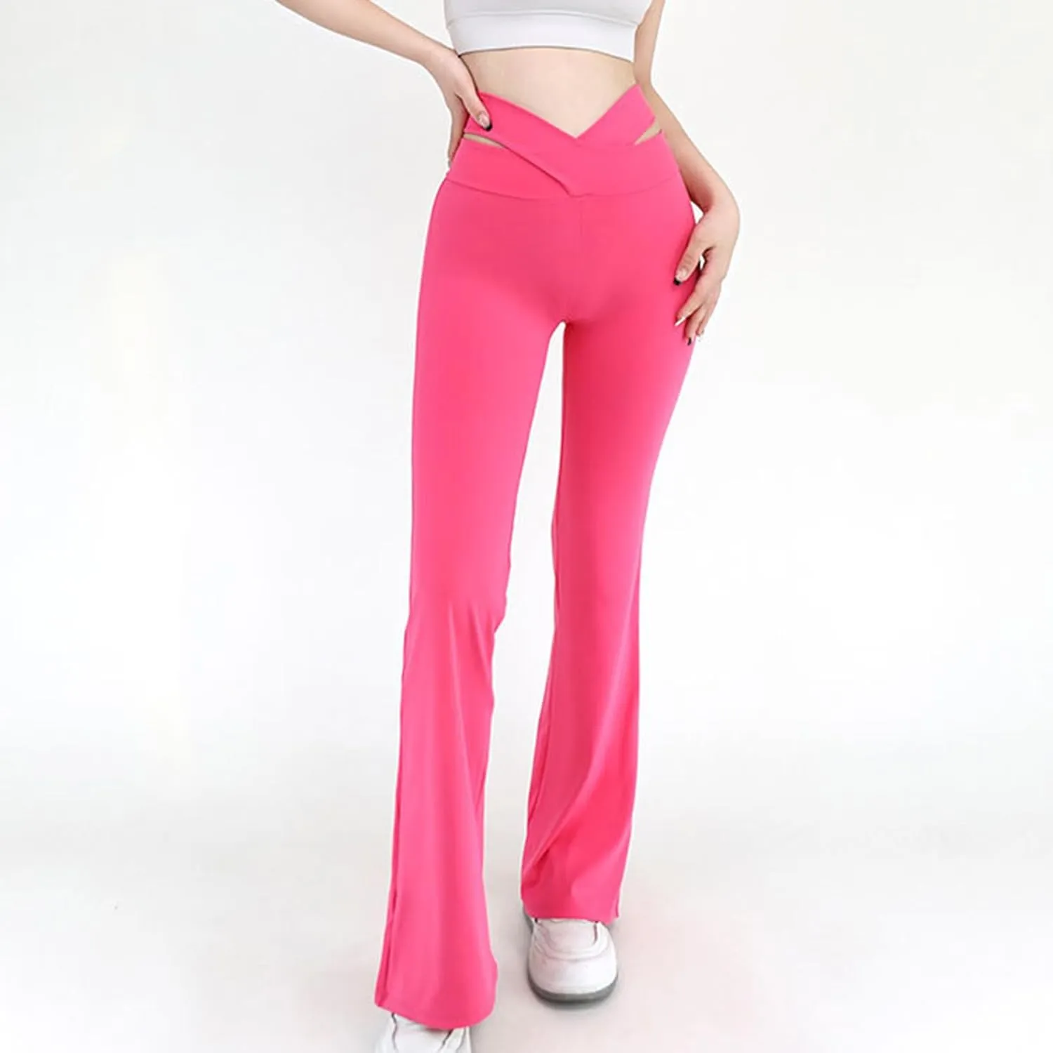 Trendy Pants for Women 2024 High Waisted Flare Pants Cut Out Bootcut Wide Leg Yoga Pant Running Jogger Hiking Trouser