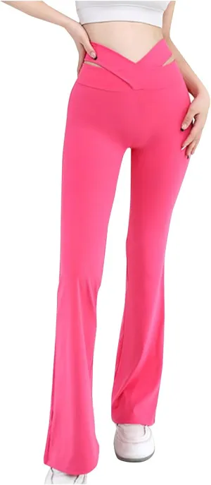Trendy Pants for Women 2024 High Waisted Flare Pants Cut Out Bootcut Wide Leg Yoga Pant Running Jogger Hiking Trouser