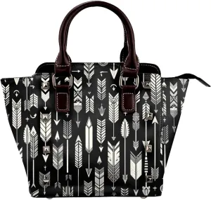 Tribal-Arrows-Aztec Pu Leather Crossbody Studded Bag, Fashionable Shoulder Handbag With Detachable Shoulder Strap