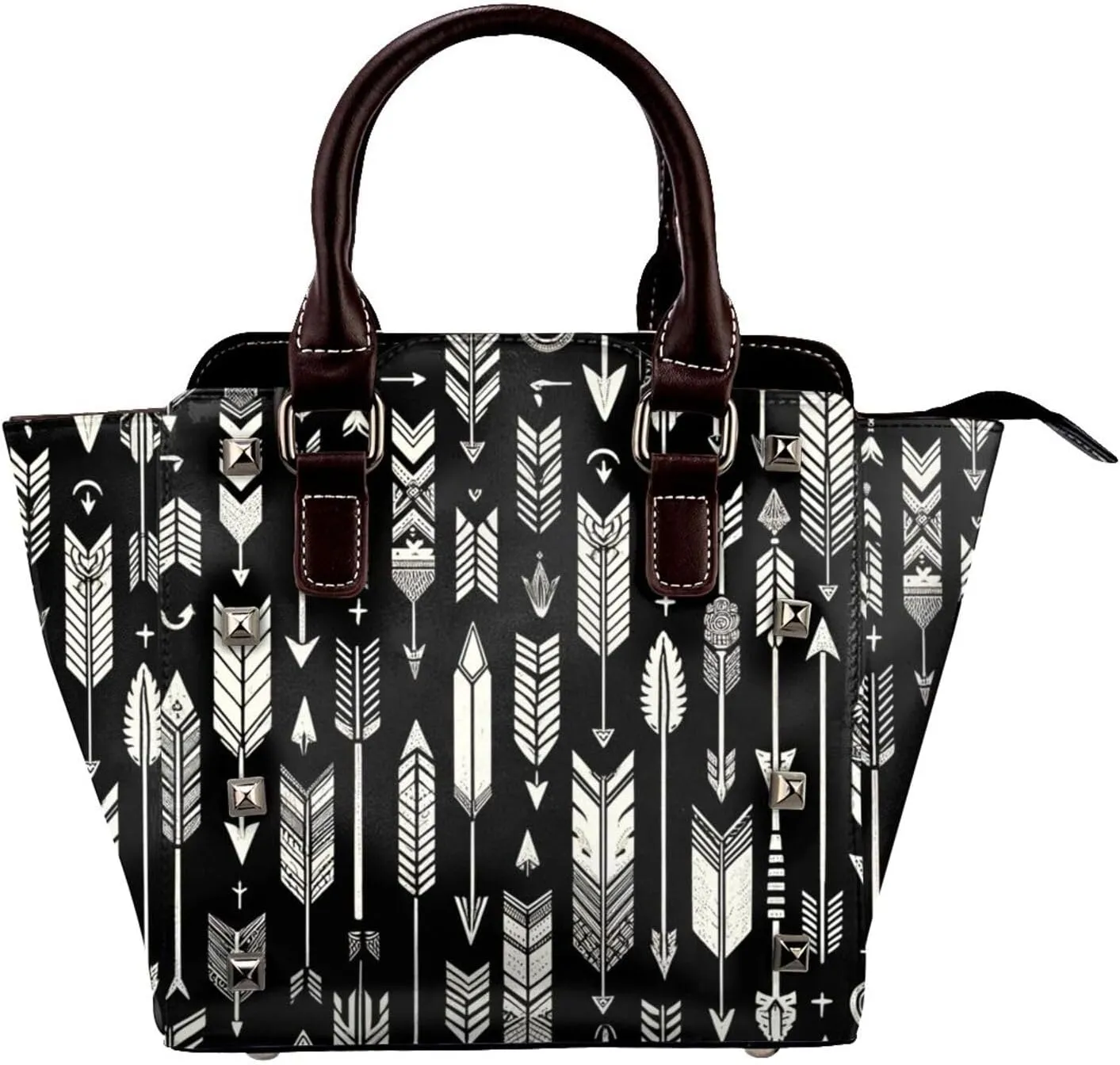 Tribal-Arrows-Aztec Pu Leather Crossbody Studded Bag, Fashionable Shoulder Handbag With Detachable Shoulder Strap