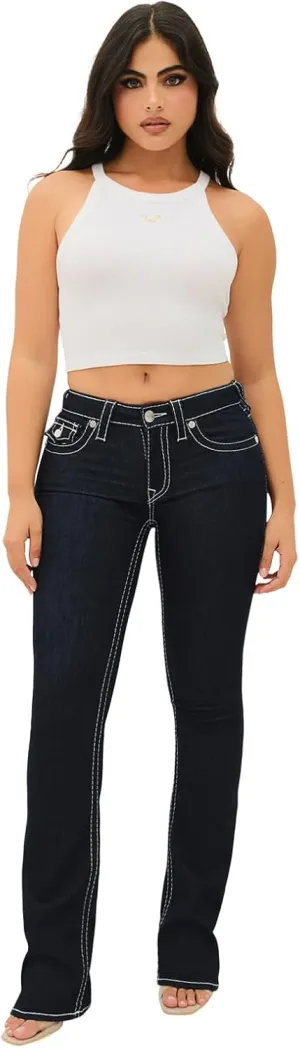 True Religion Women's Becca Mid Rise Bootcut Flap Big T Stitching Jeans for Women - Body Rinse