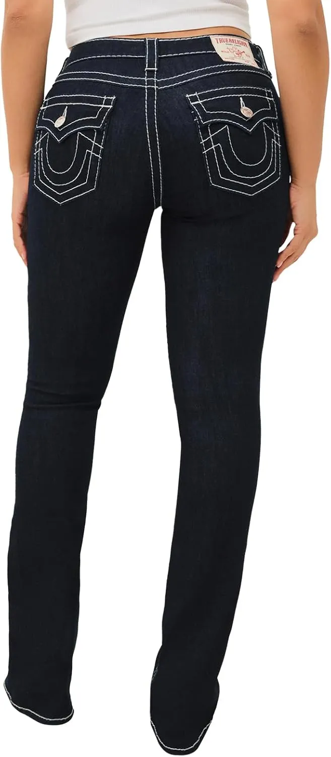 True Religion Women's Becca Mid Rise Bootcut Flap Big T Stitching Jeans for Women - Body Rinse