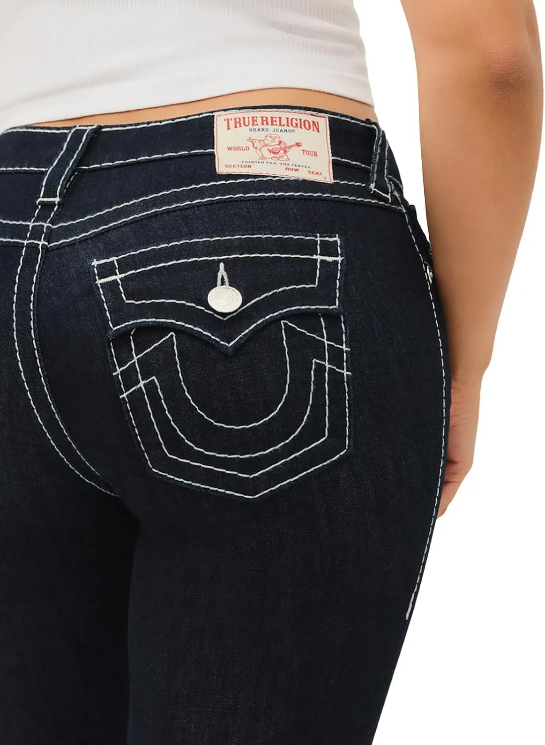 True Religion Women's Becca Mid Rise Bootcut Flap Big T Stitching Jeans for Women - Body Rinse