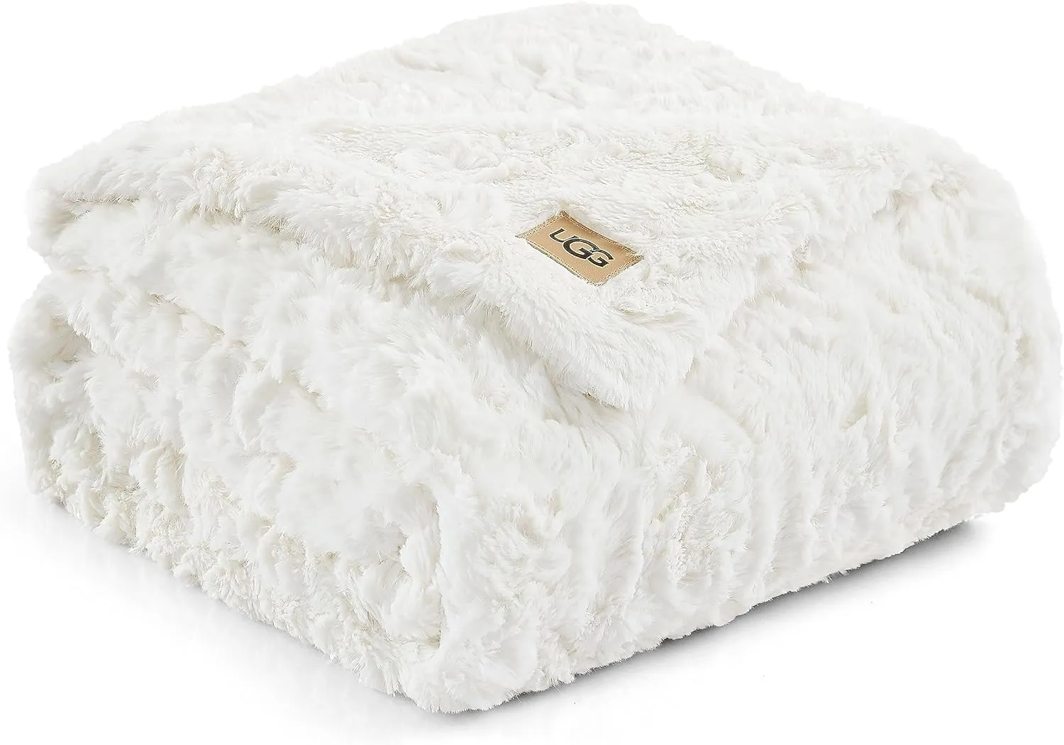 UGG Adalee Faux Fur Throw Blanket Luxury Lightweight Cozy Soft Throw for Couch Bed or Chair Hypoallergenic Machine Washable Double-Sided Fluffy Blanket Home Decor, 50-inch x 70-inch, Natural White