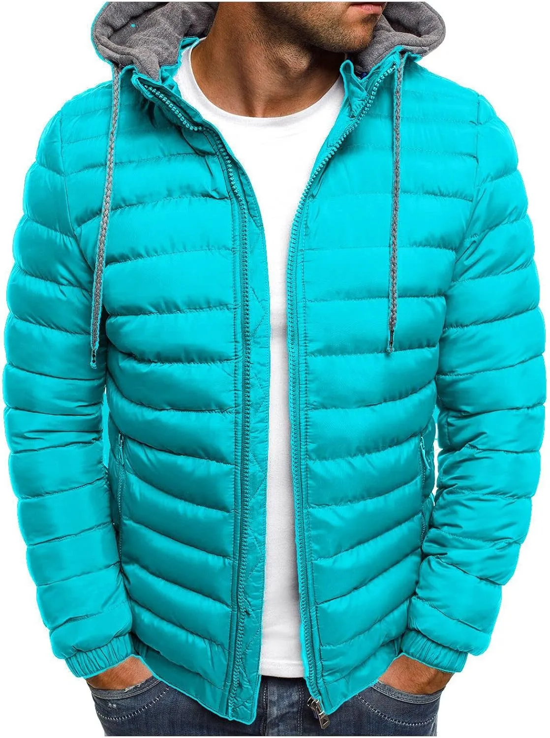 Uillui Lightweight Hooded Puffer Jacket Men's Packable Outdoor Water-Resistant Snow Ski Jacket Winter Warm Quilted Down Coat