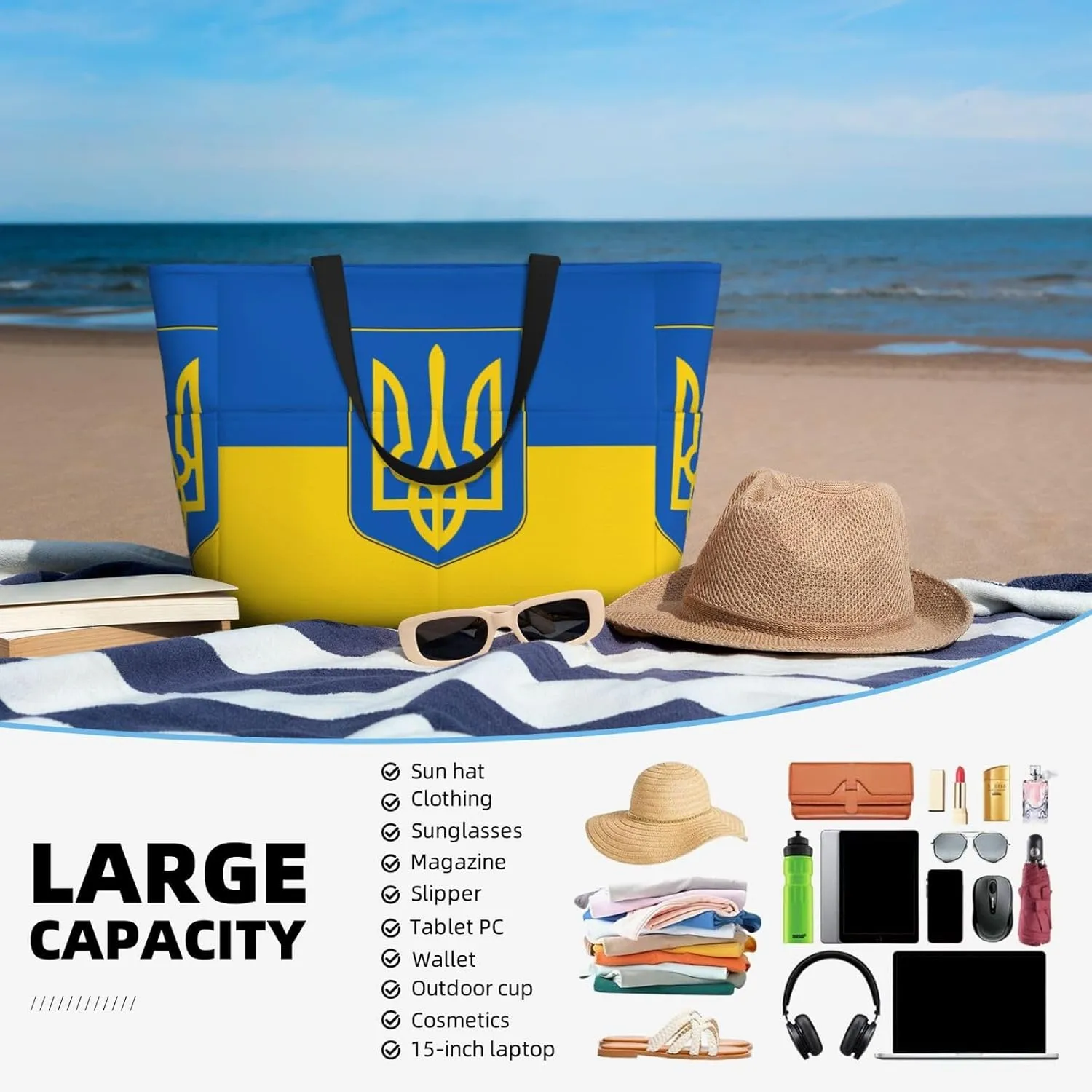 Ukraine American Friendship Tote Bag With 8 Storage Pockets Top Zip Shoulder Bag Handbag For Travel Work Women