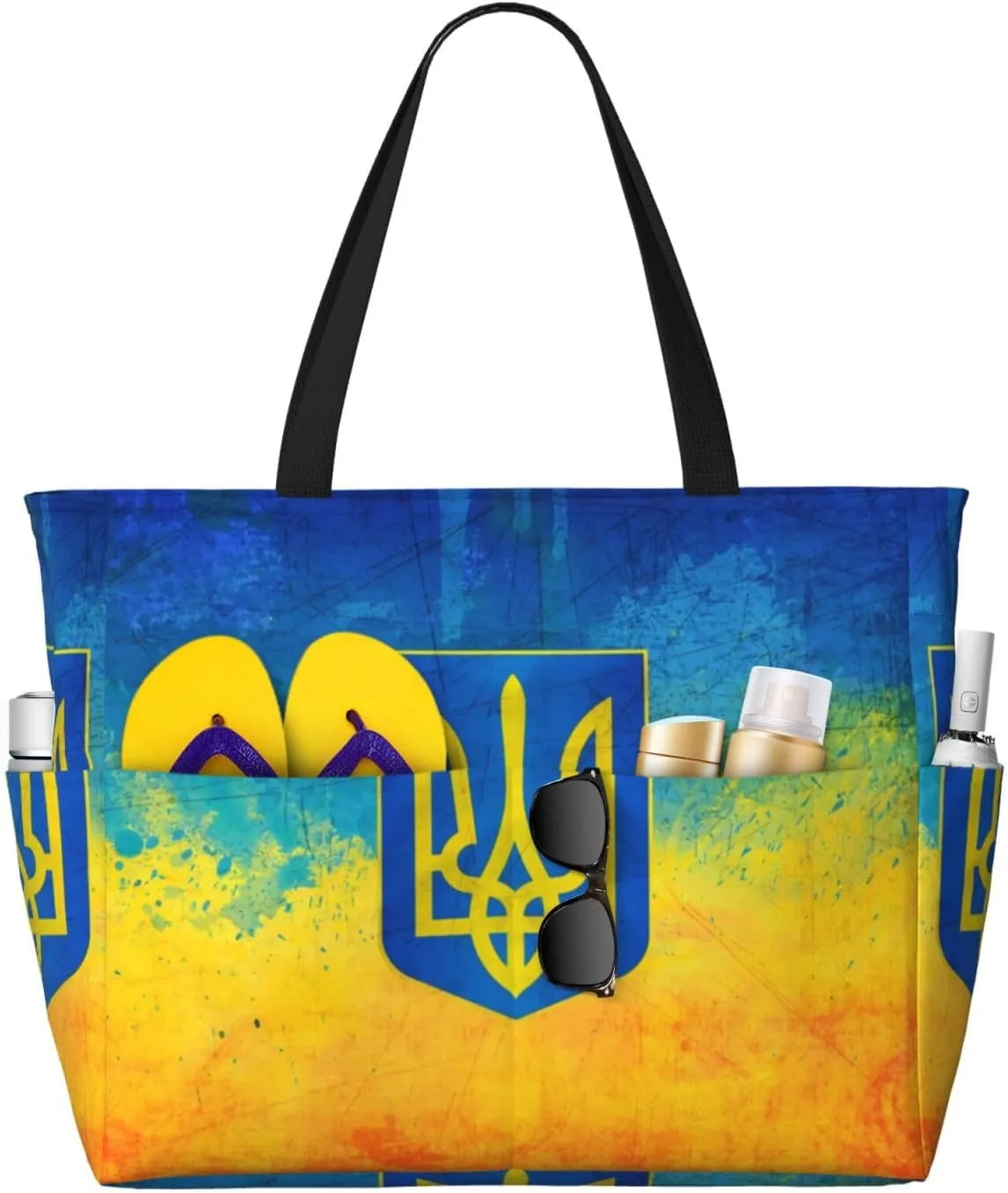 Ukraine American Friendship Tote Bag With 8 Storage Pockets Top Zip Shoulder Bag Handbag For Travel Work Women