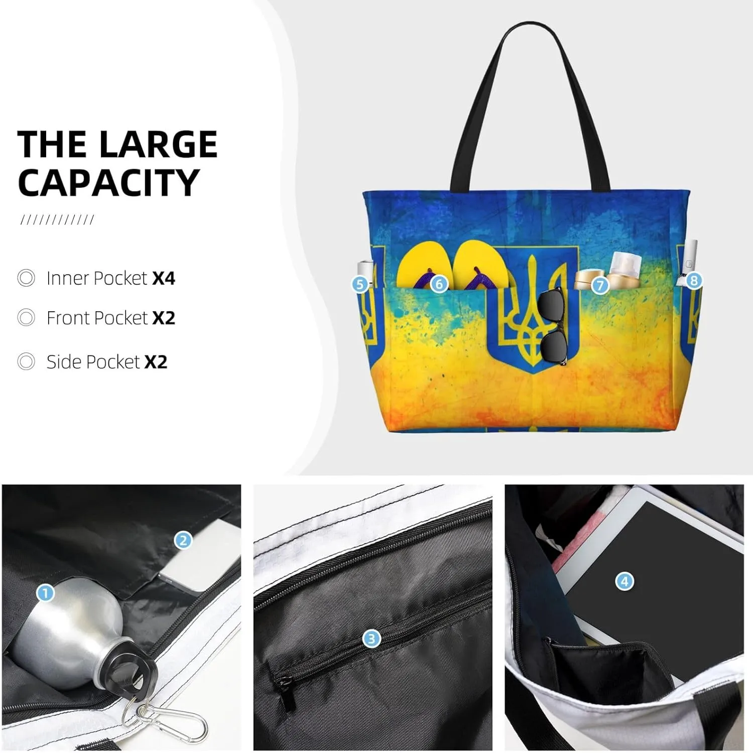 Ukraine American Friendship Tote Bag With 8 Storage Pockets Top Zip Shoulder Bag Handbag For Travel Work Women