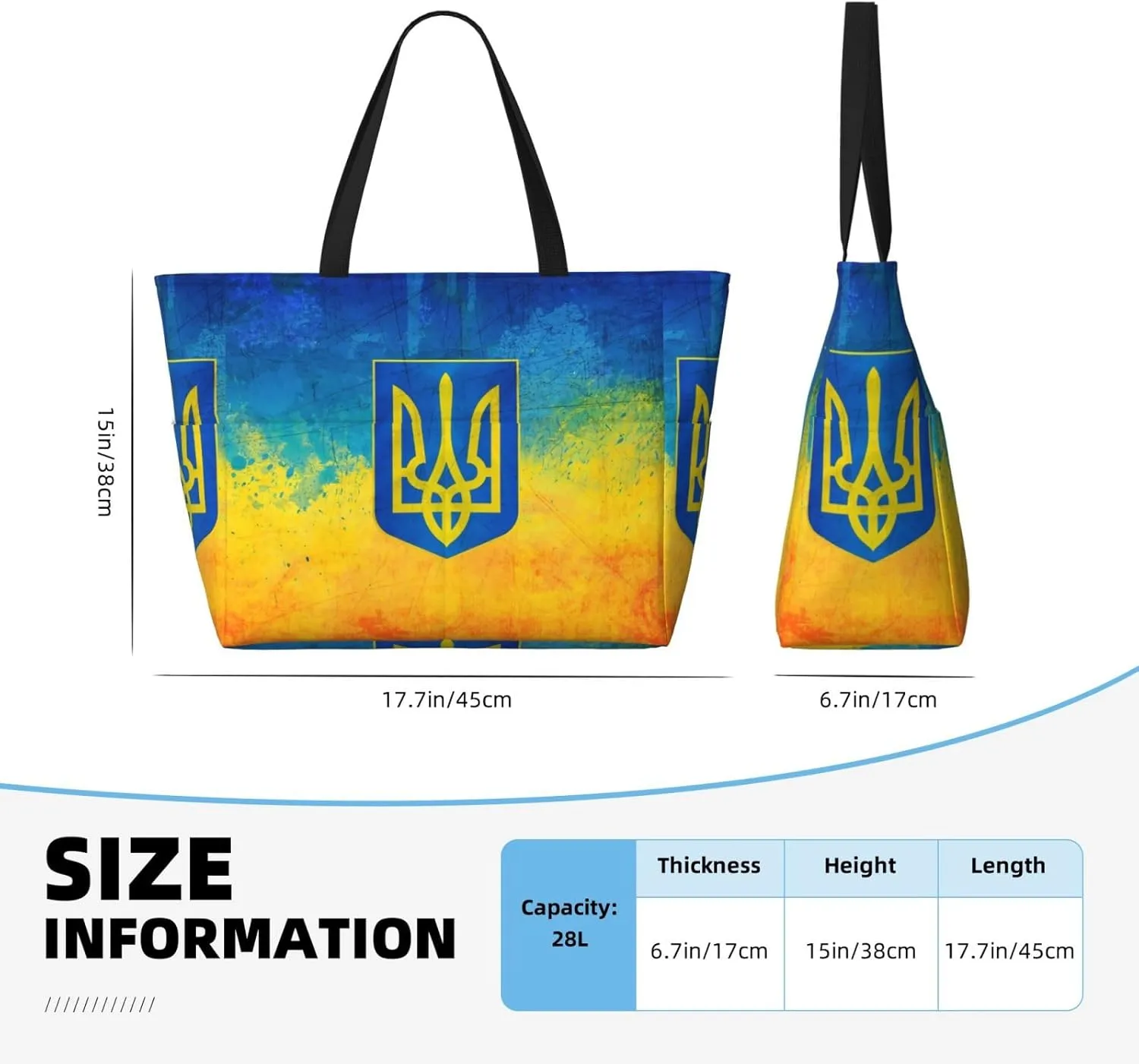 Ukraine American Friendship Tote Bag With 8 Storage Pockets Top Zip Shoulder Bag Handbag For Travel Work Women