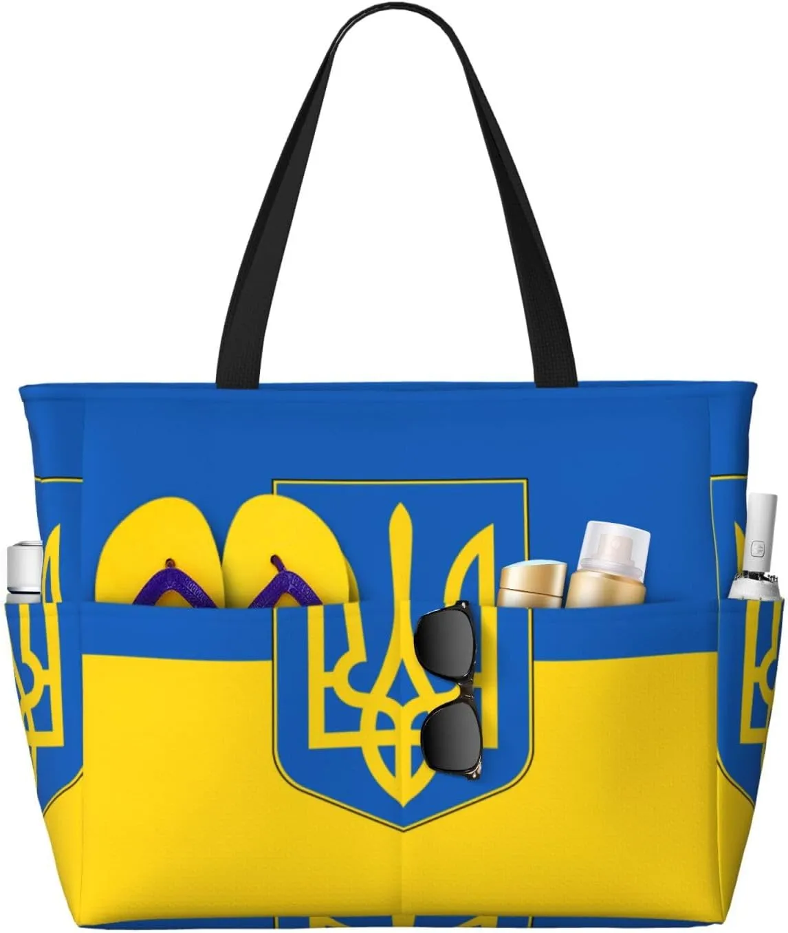 Ukraine American Friendship Tote Bag With 8 Storage Pockets Top Zip Shoulder Bag Handbag For Travel Work Women