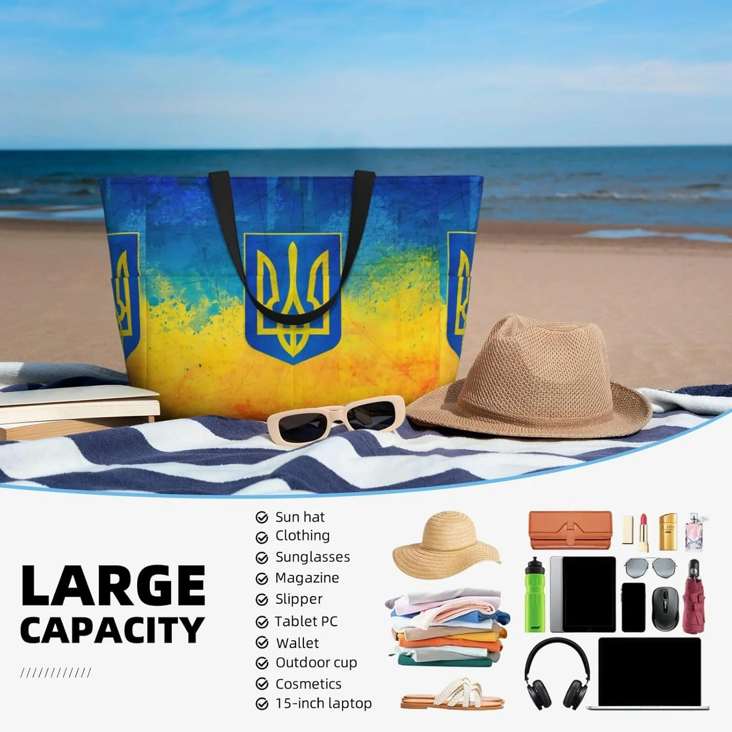 Ukraine American Friendship Tote Bag With 8 Storage Pockets Top Zip Shoulder Bag Handbag For Travel Work Women