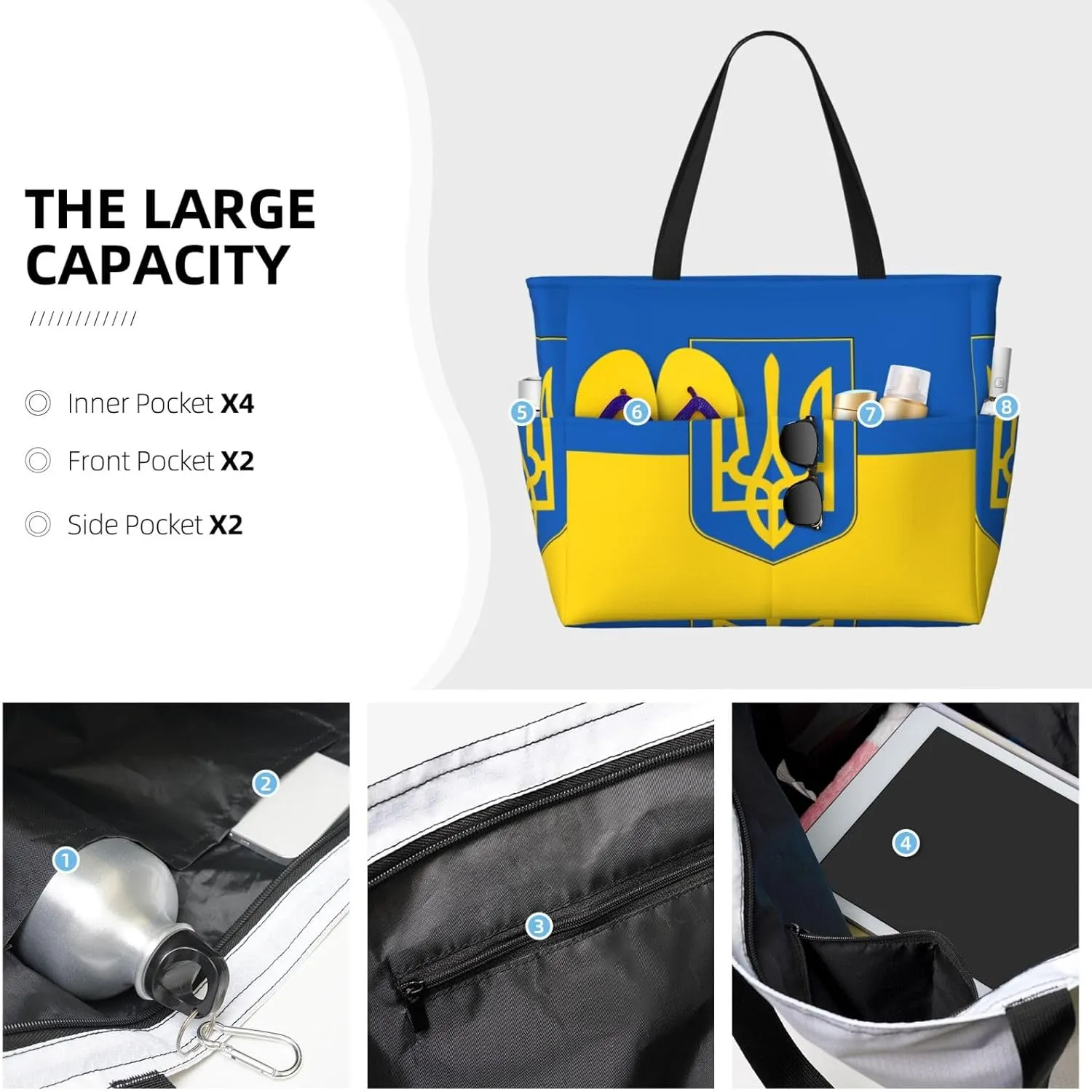 Ukraine American Friendship Tote Bag With 8 Storage Pockets Top Zip Shoulder Bag Handbag For Travel Work Women