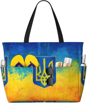Ukraine American Friendship Tote Bag With 8 Storage Pockets Top Zip Shoulder Bag Handbag For Travel Work Women