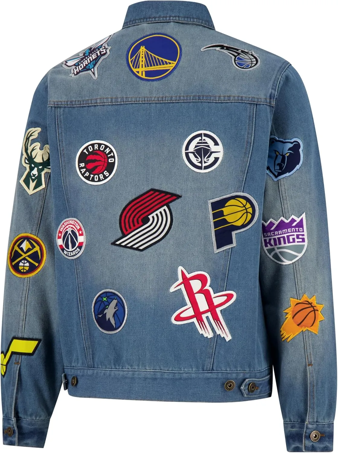 Ultra Game Men's NBA Official Distressed Multi-Team Denim Patch Jean Jacket